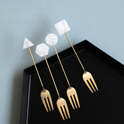 (8 Pieces) Acrylic Decoration Stainless Steel Coffee Spoon Dessert Cake Milk Tea Fruit Fork Stirring Small Fork Spoon Long Fork Spoon (Pink,12.8 cm / 5.03 in)