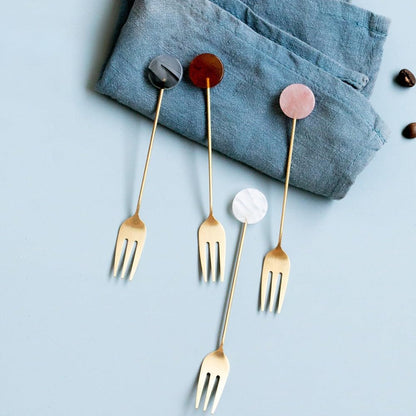 (8 Pieces) Acrylic Decoration Stainless Steel Coffee Spoon Dessert Cake Milk Tea Fruit Fork Stirring Small Fork Spoon Long Fork Spoon (Pink,12.8 cm / 5.03 in)