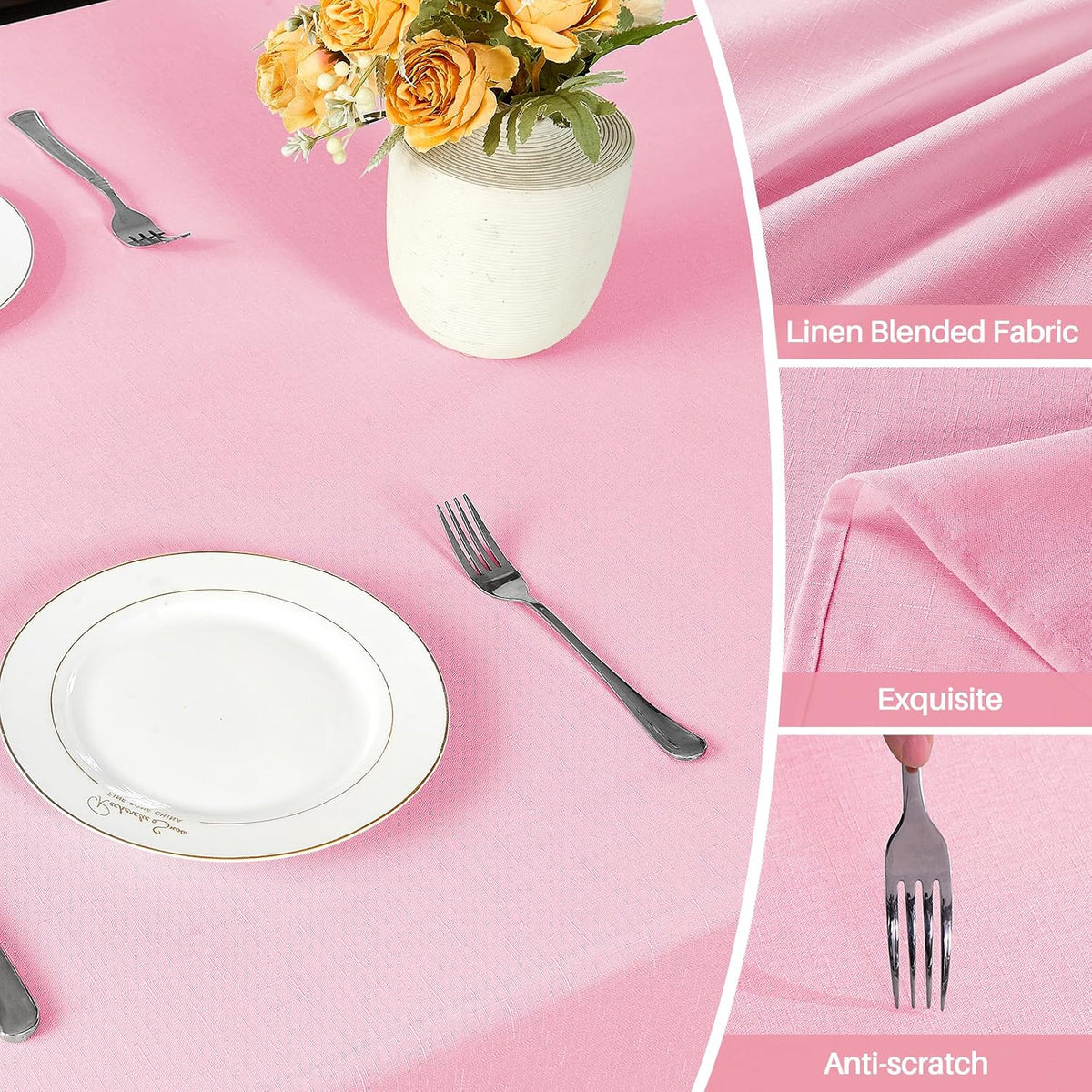 Textured Linen Rectangle Table Cloth, Light Pink, 52 x 70 Inch