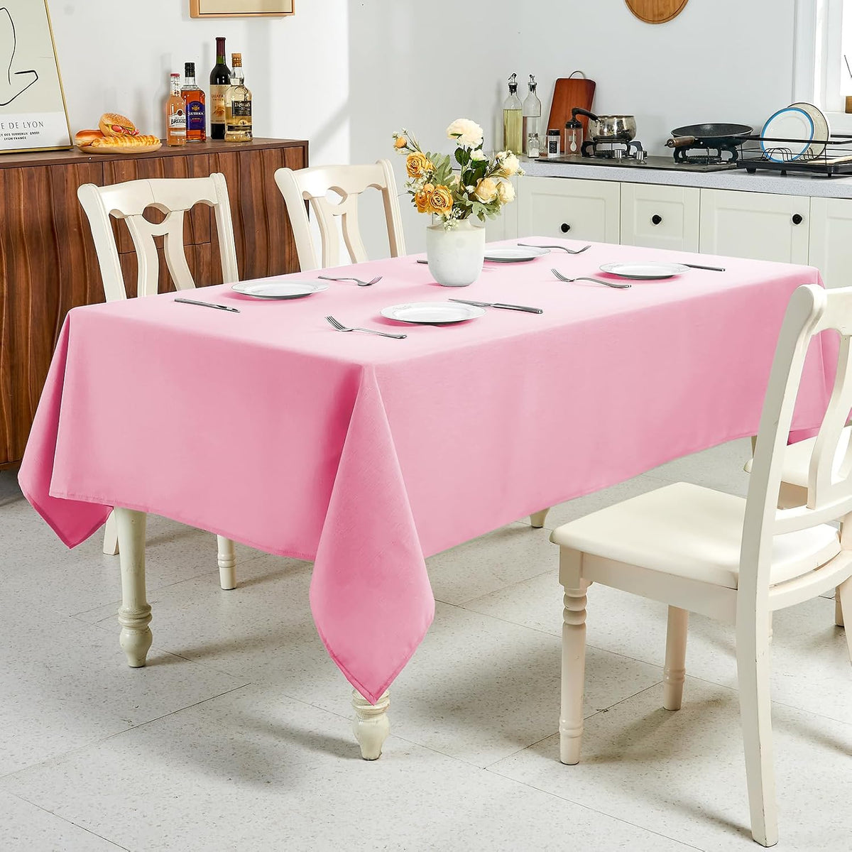 Textured Linen Rectangle Table Cloth, Light Pink, 52 x 70 Inch