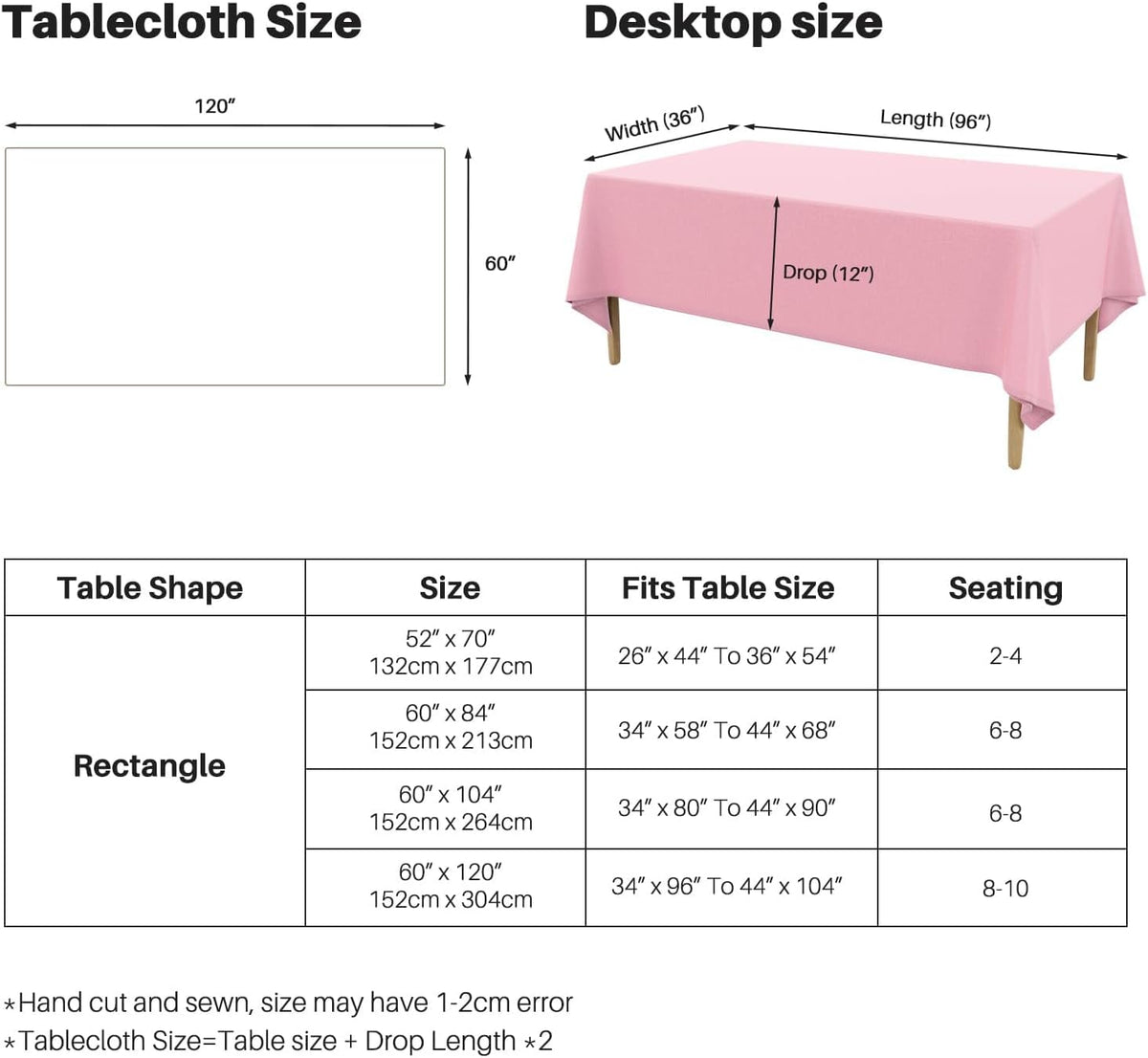 Textured Linen Rectangle Table Cloth, Light Pink, 52 x 70 Inch