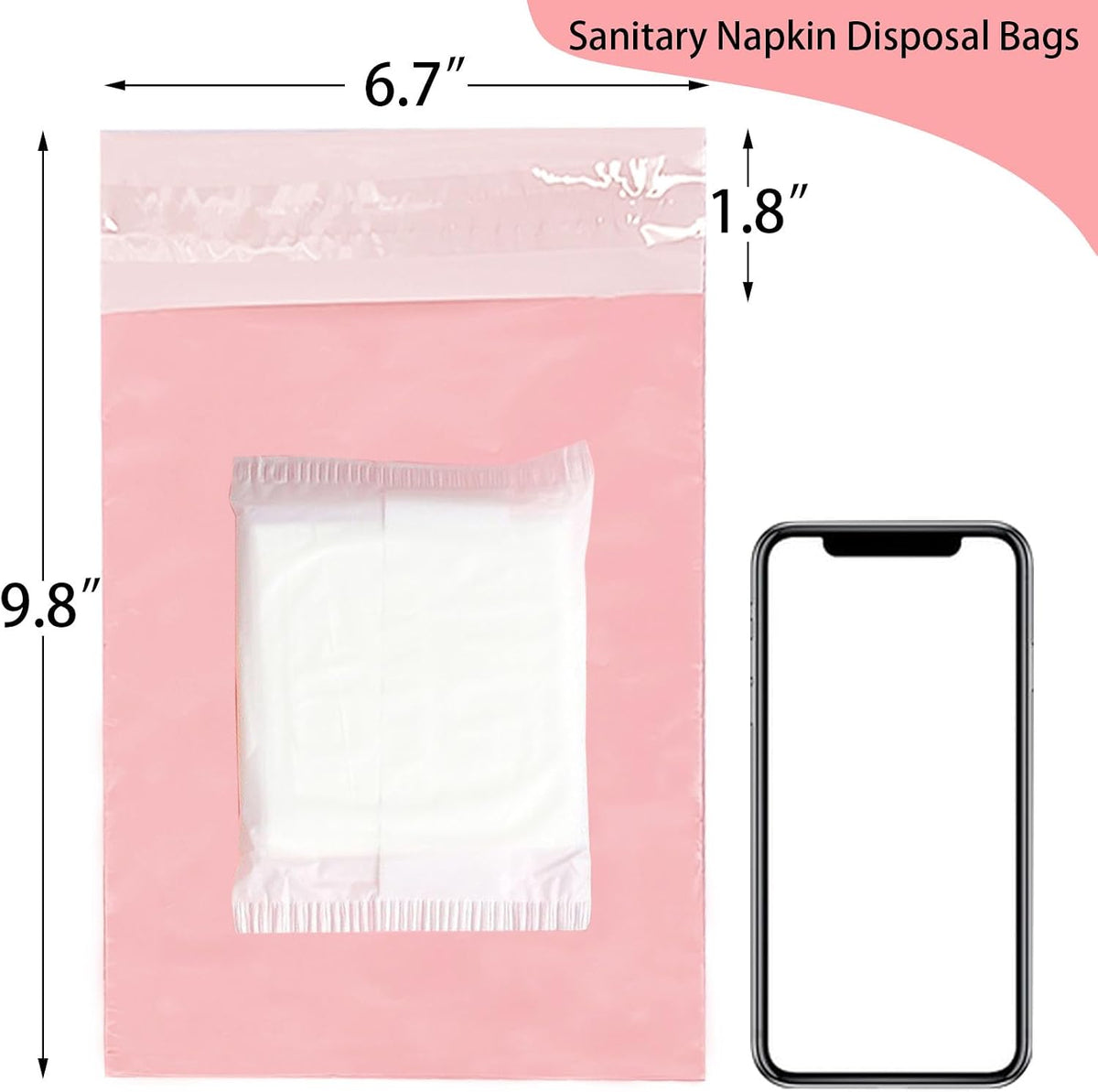 Sanitary Napkin Disposal Bags Feminine Hygiene Bags,100Pcs, Pink, 6.7x9.8IN