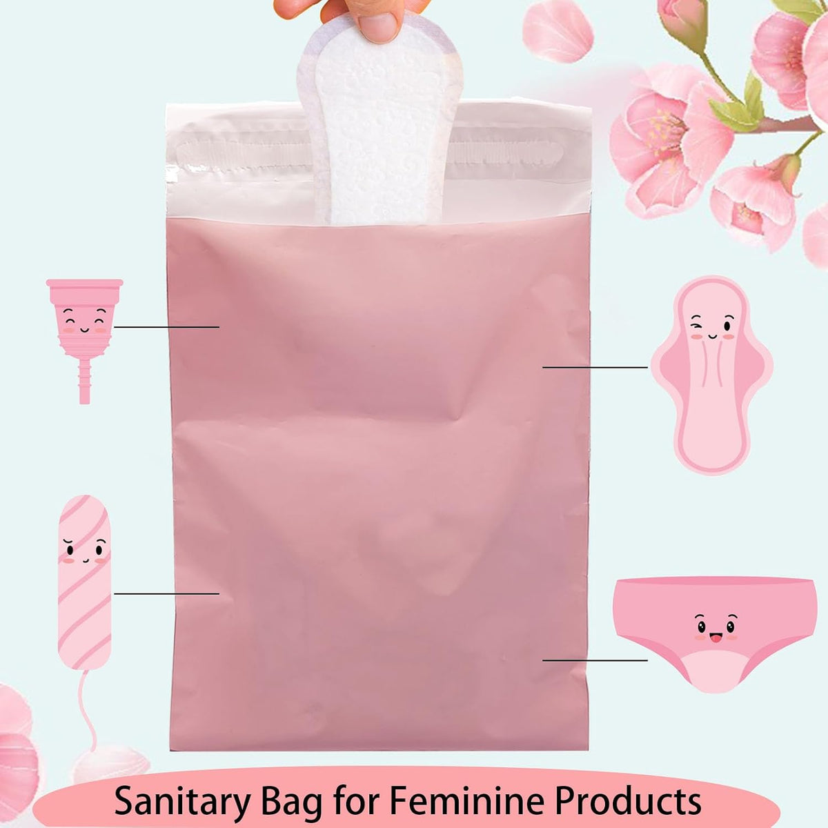 Sanitary Napkin Disposal Bags Feminine Hygiene Bags,100Pcs, Pink, 6.7x9.8IN