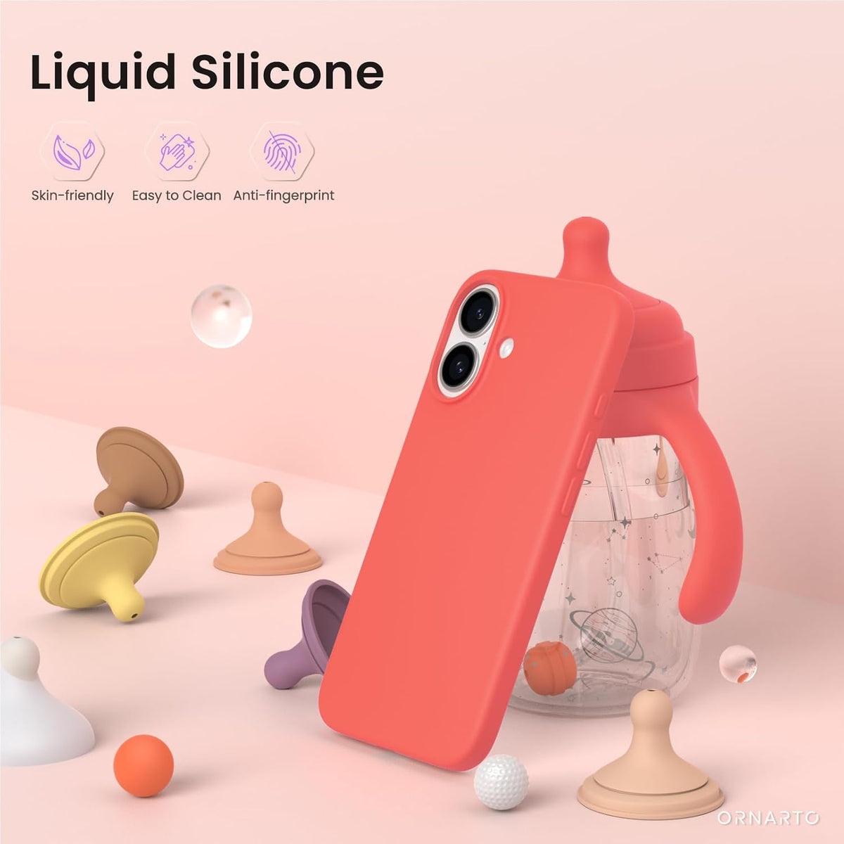 for iPhone 16 Case 6.1", Slim Liquid Silicone,Coral