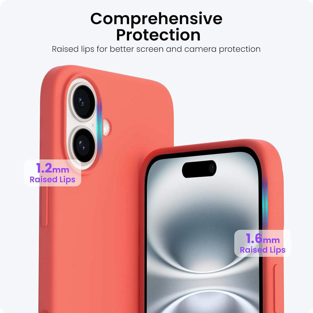for iPhone 16 Case 6.1", Slim Liquid Silicone,Coral