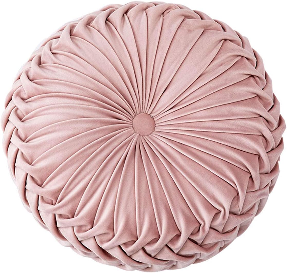 Throw Pillow for Couch Decorative 3D Pumpkin Round Velvet Cushion for Sofa Bed Chair Floor 15"X15", Pink