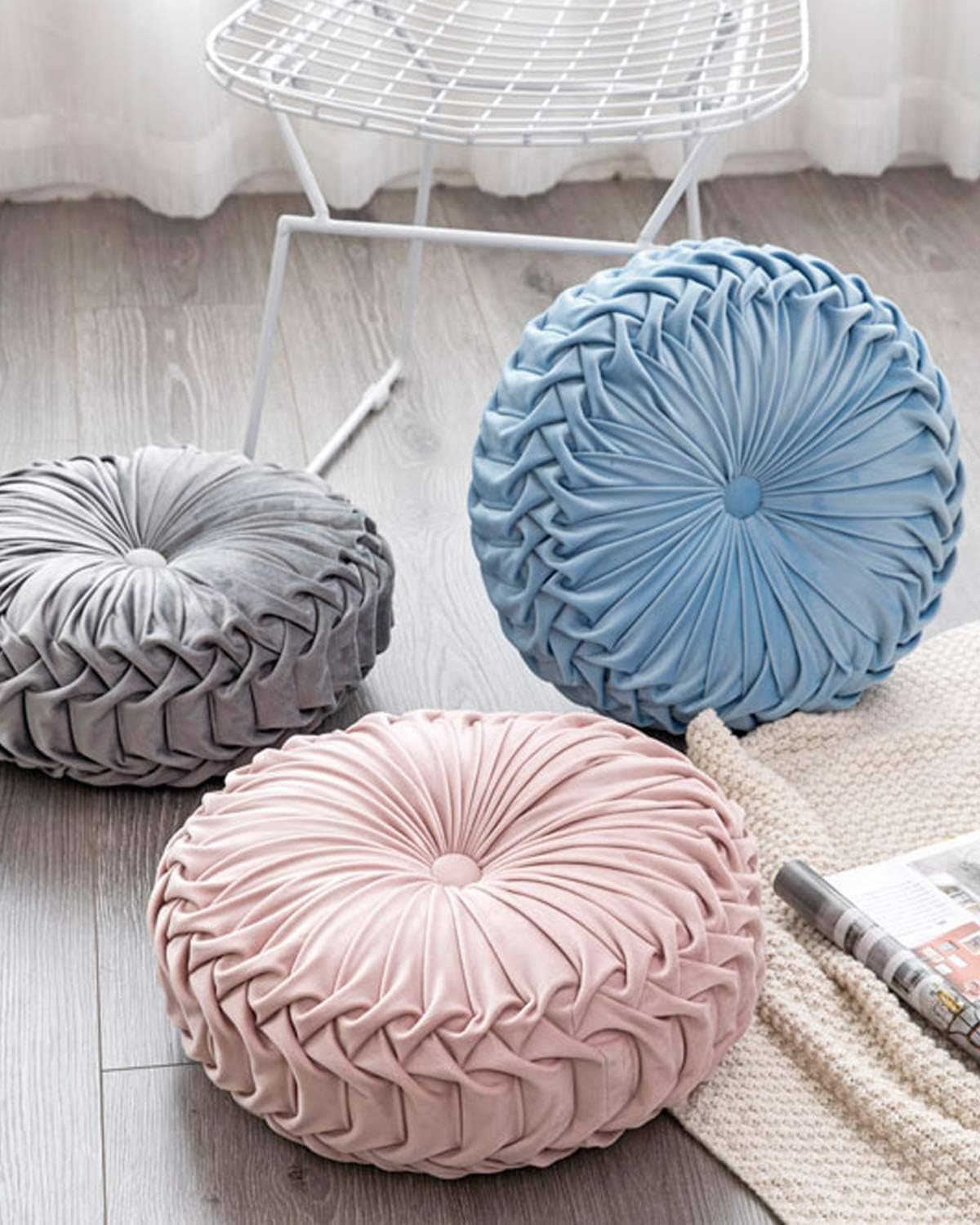 Throw Pillow for Couch Decorative 3D Pumpkin Round Velvet Cushion for Sofa Bed Chair Floor 15"X15", Pink