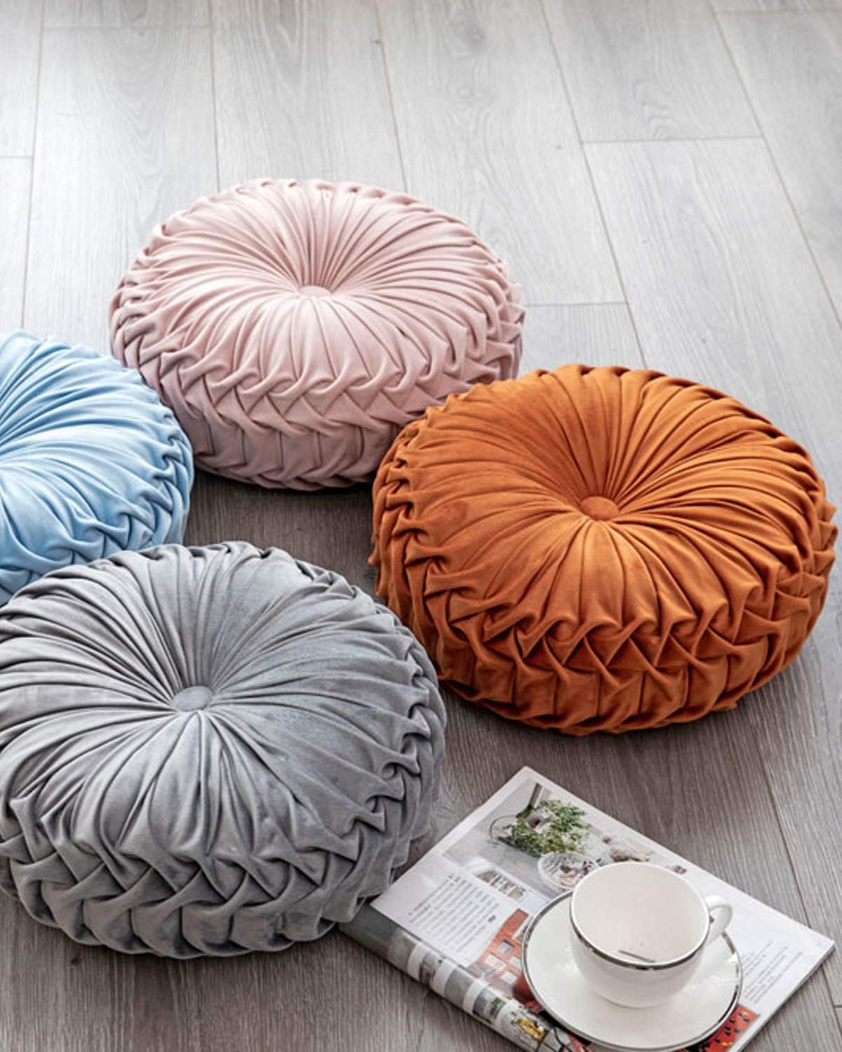 Throw Pillow for Couch Decorative 3D Pumpkin Round Velvet Cushion for Sofa Bed Chair Floor 15"X15", Pink