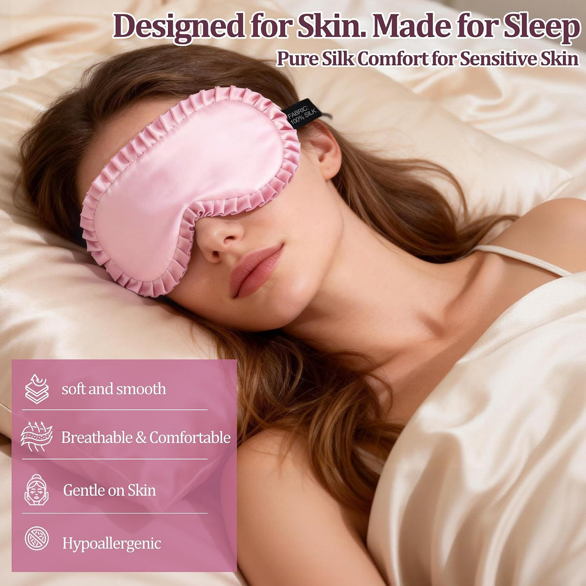 Silk Sleep Mask for Women, 100% Mulberry Silk Eye Mask for Sleeping