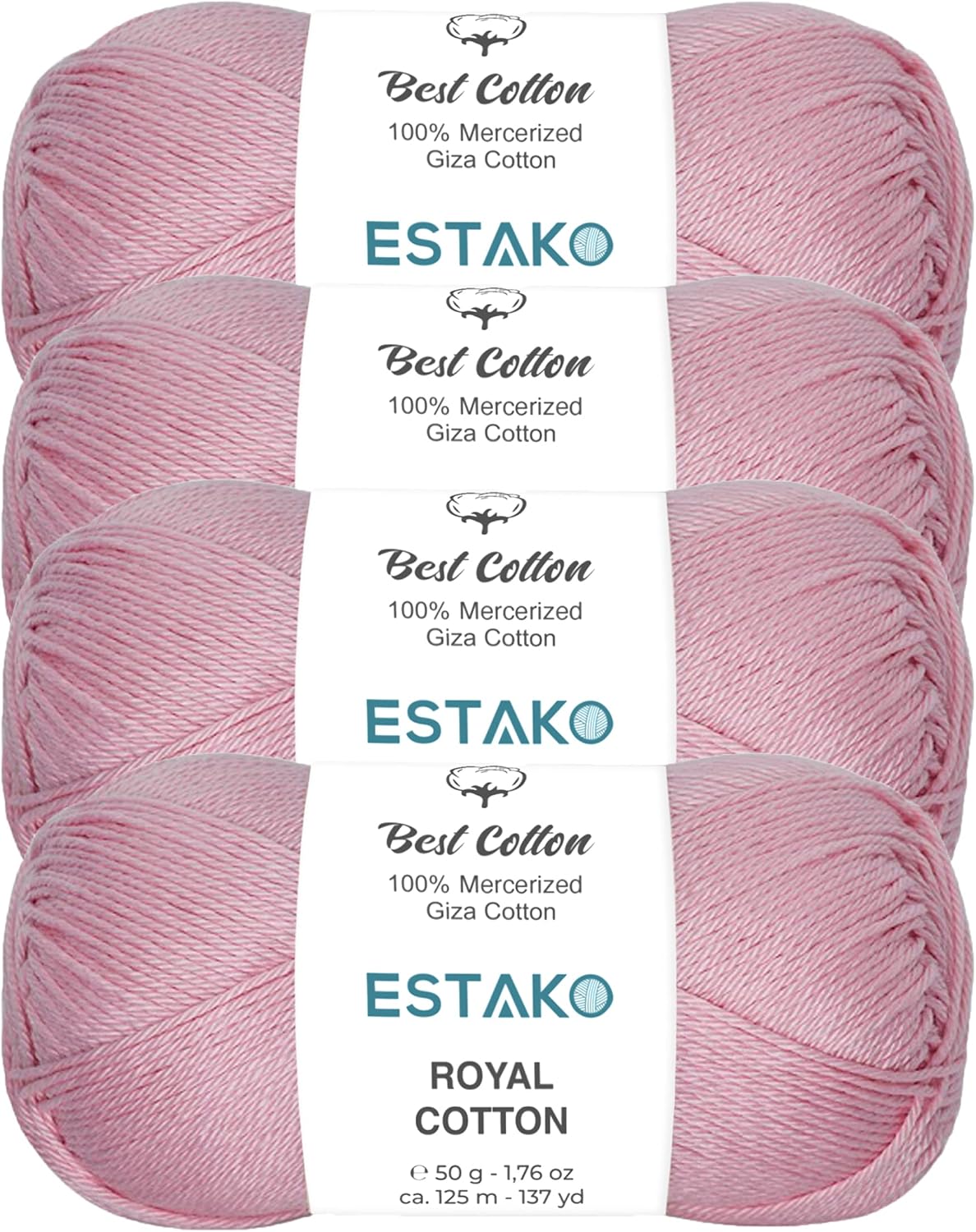 Royal Cotton, 100% Mercerized Giza Cotton Yarn, Baby Pink, 4-Pack