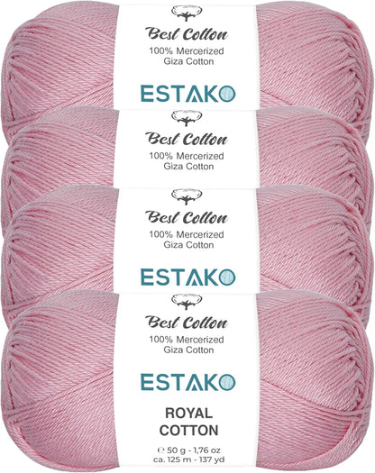 Royal Cotton, 100% Mercerized Giza Cotton Yarn, Baby Pink, 4-Pack
