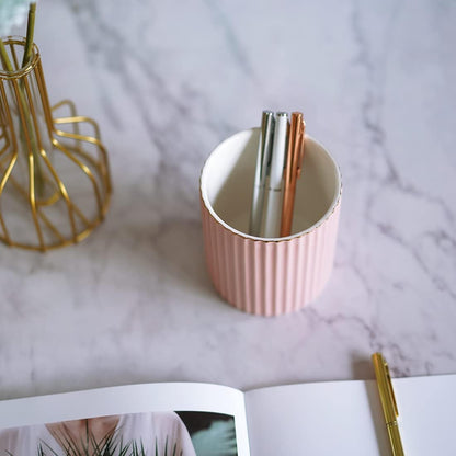 Pen Holder for Desk, Ceramic Pencil Cup Office Desk Organizer, Makeup Brush Holder (Pink)