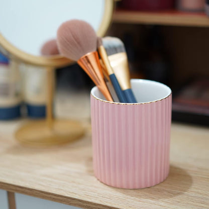 Pen Holder for Desk, Ceramic Pencil Cup Office Desk Organizer, Makeup Brush Holder (Pink)