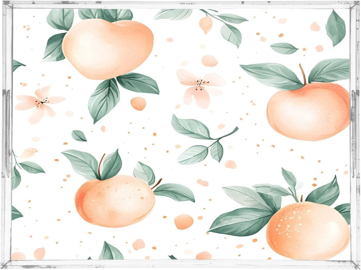 Peach Acrylic Serving Tray with Handles 12 x 16 Inch, Sturdy Spill-Proof & Non-Slip Decorative Tray for Kitchen Countertop, Bathroom Vanity Organizer, Ottoman Coffee Table