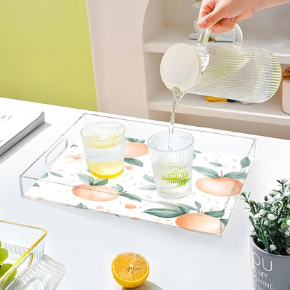 Peach Acrylic Serving Tray with Handles 12 x 16 Inch, Sturdy Spill-Proof & Non-Slip Decorative Tray for Kitchen Countertop, Bathroom Vanity Organizer, Ottoman Coffee Table