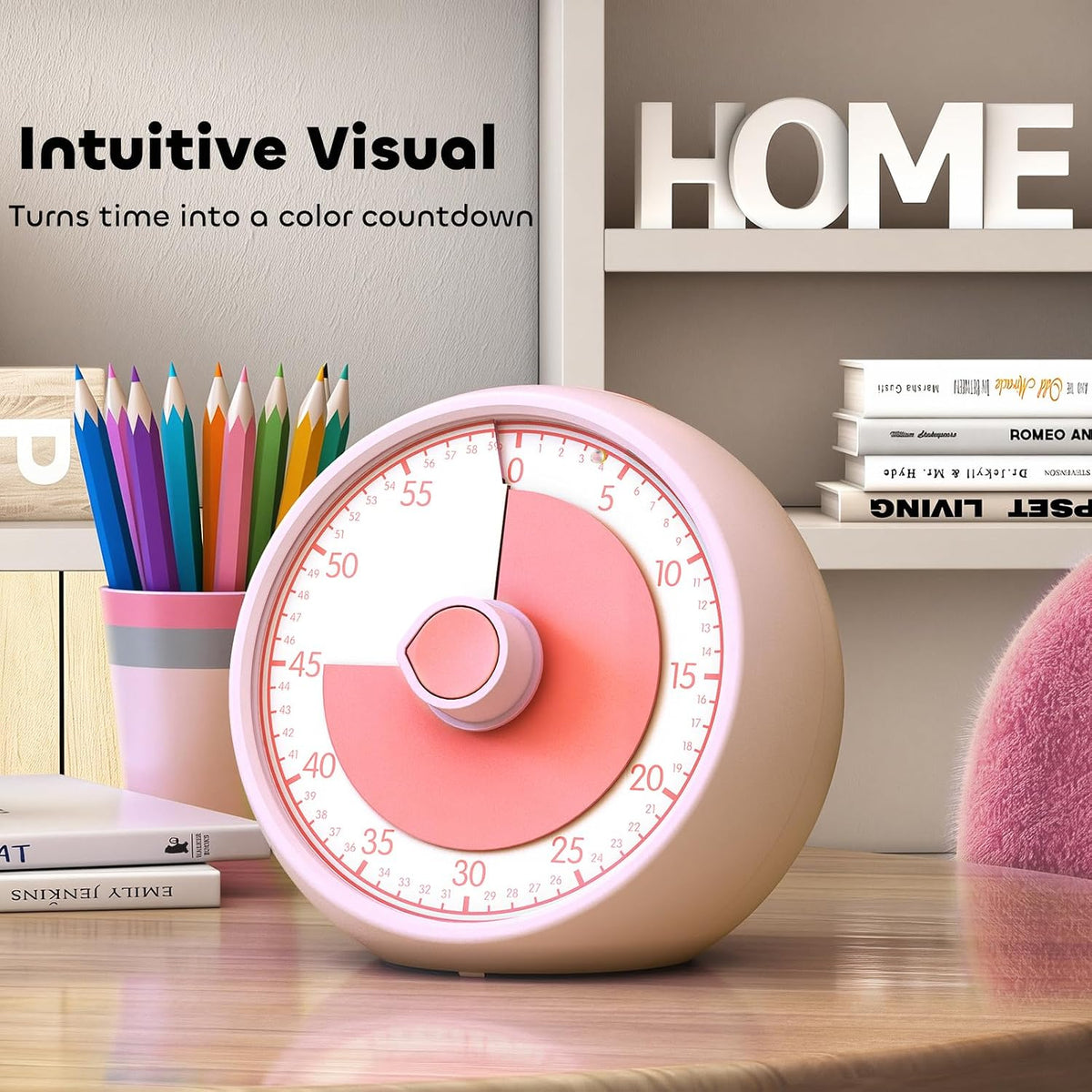 Visual Timer for Kids 60-Minute Countdown Timer with Optional Alarm, Focus Tool for ADHD & Autism, Time Management for Homework, Chores, Office, Kitchen, Teaching & Study Routines (Pink)