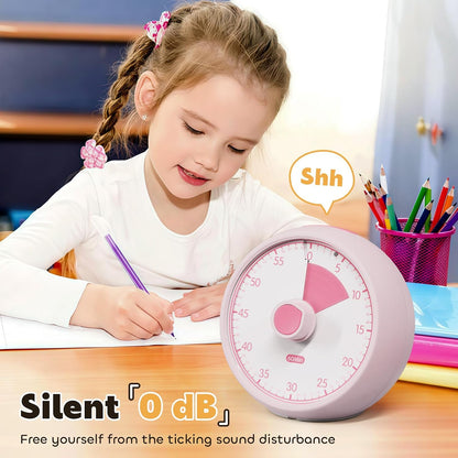 Visual Timer for Kids 60-Minute Countdown Timer with Optional Alarm, Focus Tool for ADHD & Autism, Time Management for Homework, Chores, Office, Kitchen, Teaching & Study Routines (Pink)