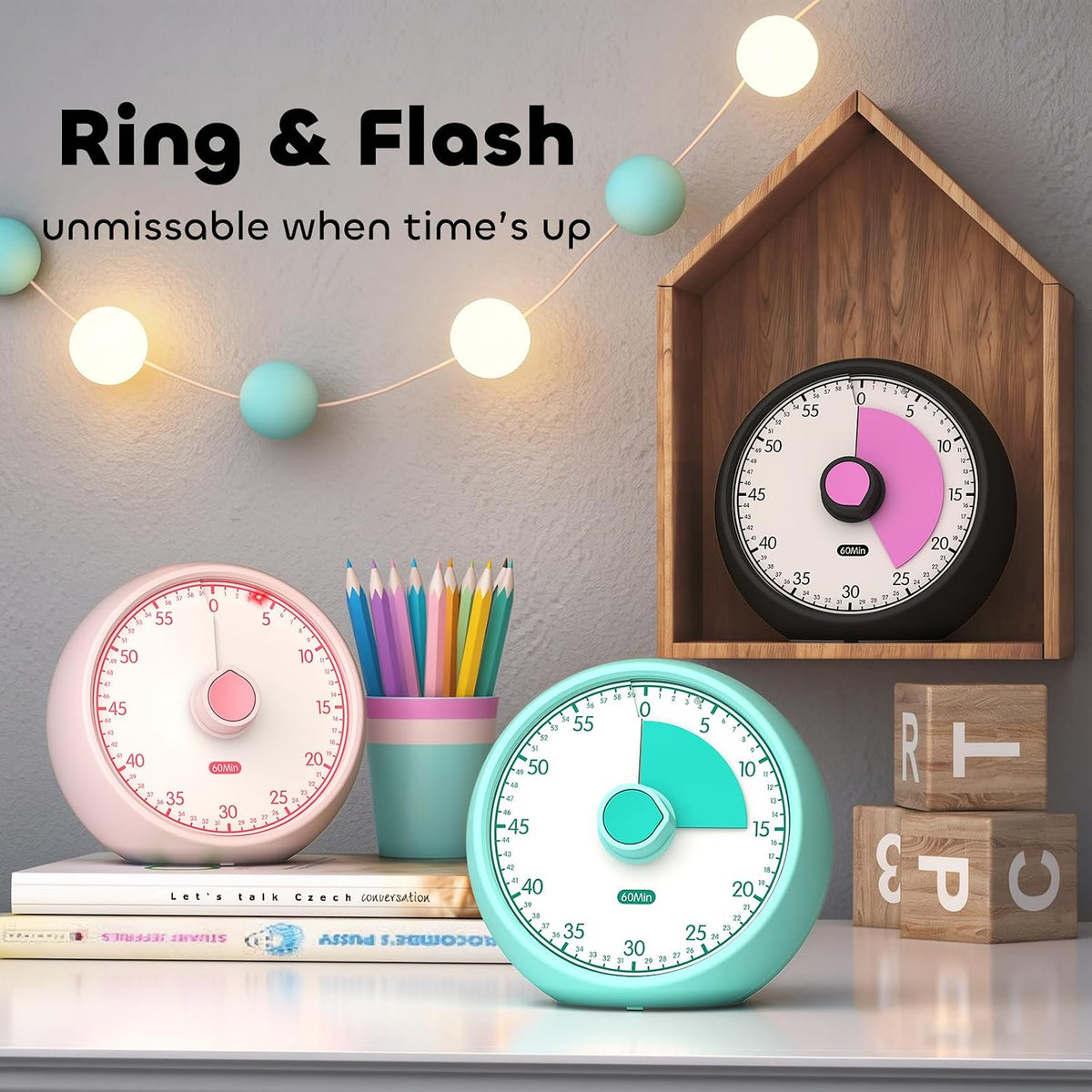 Visual Timer for Kids 60-Minute Countdown Timer with Optional Alarm, Focus Tool for ADHD & Autism, Time Management for Homework, Chores, Office, Kitchen, Teaching & Study Routines (Pink)