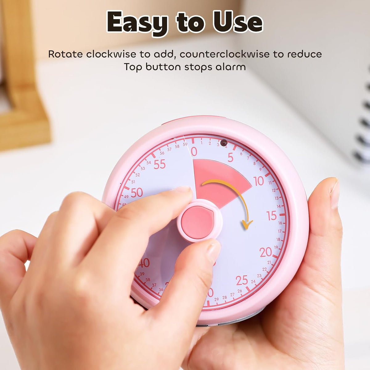 Visual Timer for Kids 60-Minute Countdown Timer with Optional Alarm, Focus Tool for ADHD & Autism, Time Management for Homework, Chores, Office, Kitchen, Teaching & Study Routines (Pink)