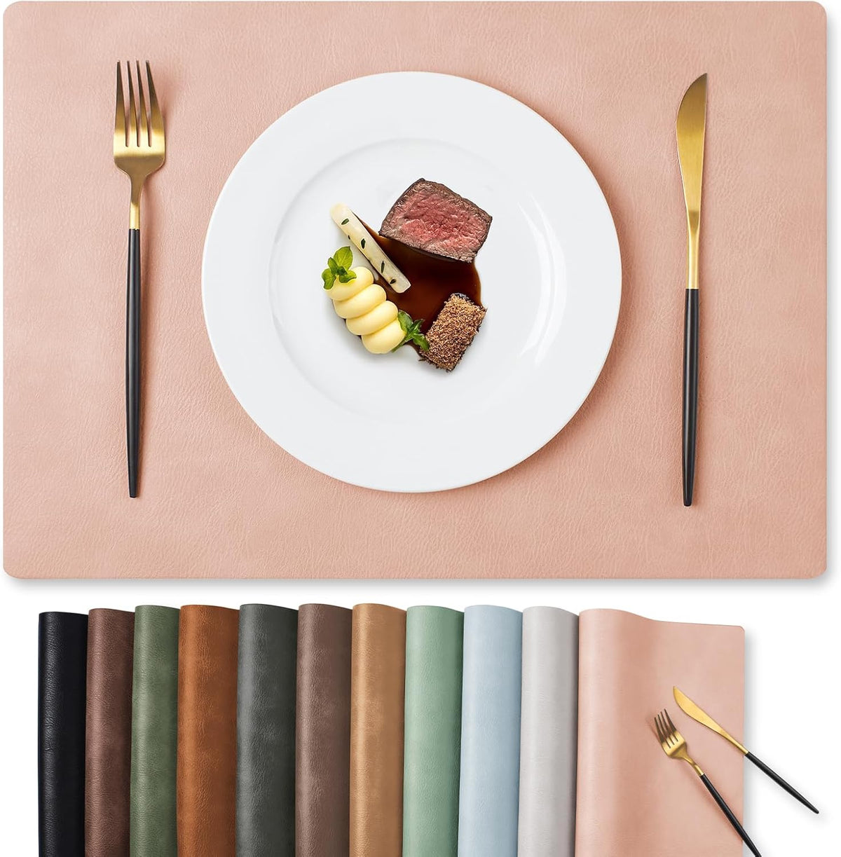 Vinyl Faux Leather Placemats, Set of 6, Pink
