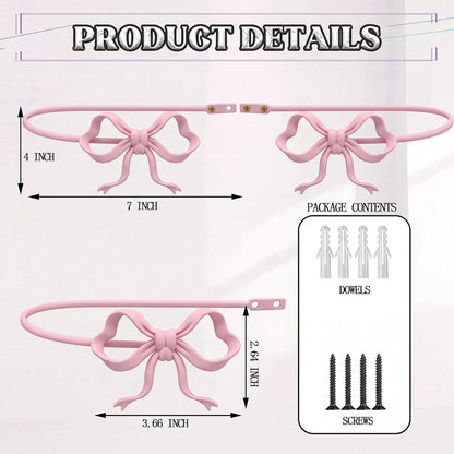 2 Pack Pink Metal Bow Curtain Holdbacks, Wall Mounted