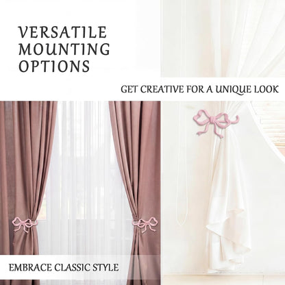 2 Pack Pink Metal Bow Curtain Holdbacks, Wall Mounted