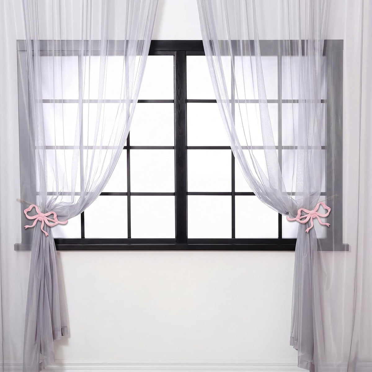 2 Pack Pink Metal Bow Curtain Holdbacks, Wall Mounted