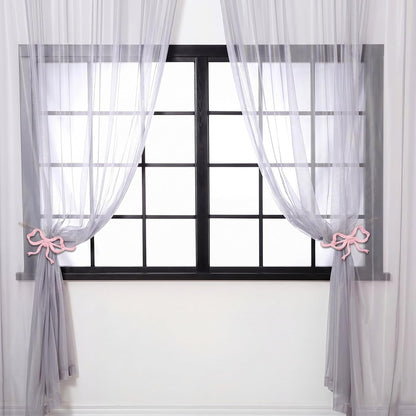 2 Pack Pink Metal Bow Curtain Holdbacks, Wall Mounted