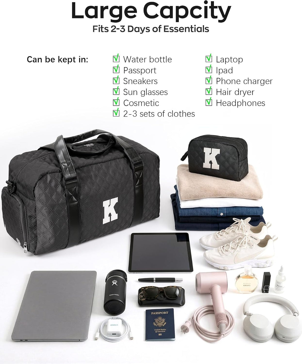 Initial Gifts for 8 9 10 11 12 Year Old Girl, Duffle Travel Bag Kids Teens