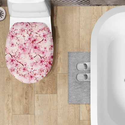 Cherry Blossom Toilet Seat Covers for Bathroom Pink Toilet Lid Cover Elongated Round Oblong Lids Toilet Cover Protector Soft Washable Toilet Seat Lid Cover