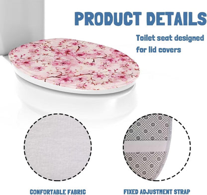Cherry Blossom Toilet Seat Covers for Bathroom Pink Toilet Lid Cover Elongated Round Oblong Lids Toilet Cover Protector Soft Washable Toilet Seat Lid Cover