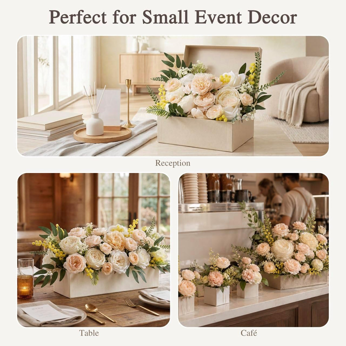 Peony Flower Box, 31PCS Artificial Peony Stems, Soft Peach & Cream Mix