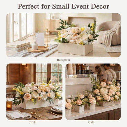 Peony Flower Box, 31PCS Artificial Peony Stems, Soft Peach & Cream Mix