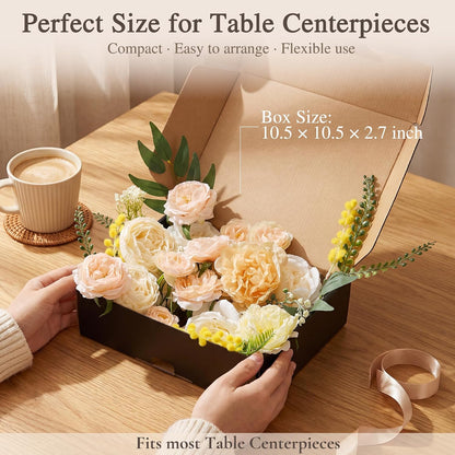 Peony Flower Box, 31PCS Artificial Peony Stems, Soft Peach & Cream Mix