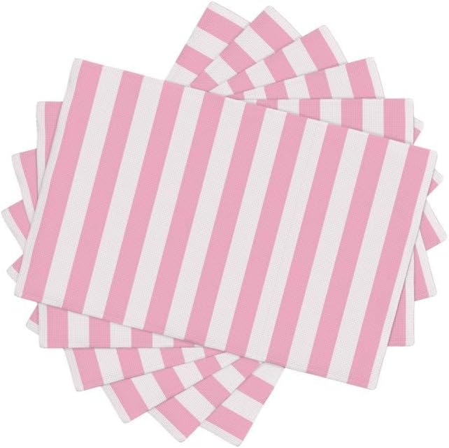 Stripe Placemat Set, Vertical Pink White Stripes Pattern Home Decor Linen Table Mats for Dining Room Kitchens Party Cafe Festive Banquet Wedding Decor, 18" L x 12" W【6 PCS】