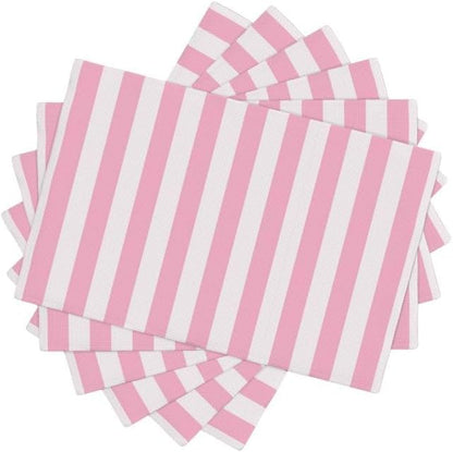 Stripe Placemat Set, Vertical Pink White Stripes Pattern Home Decor Linen Table Mats for Dining Room Kitchens Party Cafe Festive Banquet Wedding Decor, 18" L x 12" W【6 PCS】