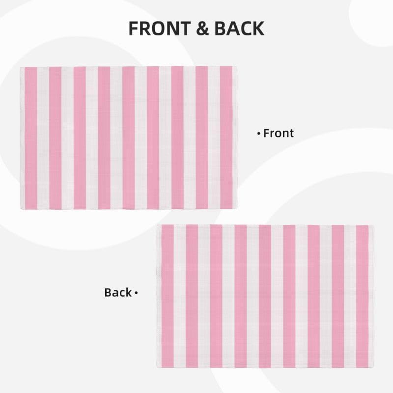 Stripe Placemat Set, Vertical Pink White Stripes Pattern Home Decor Linen Table Mats for Dining Room Kitchens Party Cafe Festive Banquet Wedding Decor, 18" L x 12" W【6 PCS】