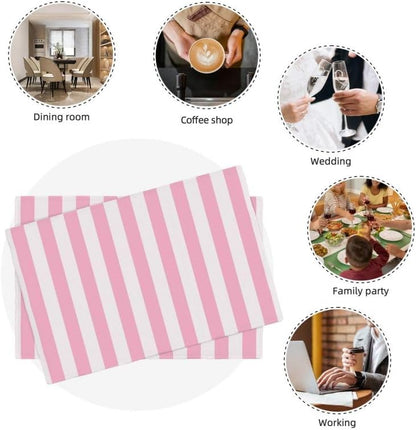 Stripe Placemat Set, Vertical Pink White Stripes Pattern Home Decor Linen Table Mats for Dining Room Kitchens Party Cafe Festive Banquet Wedding Decor, 18" L x 12" W【6 PCS】