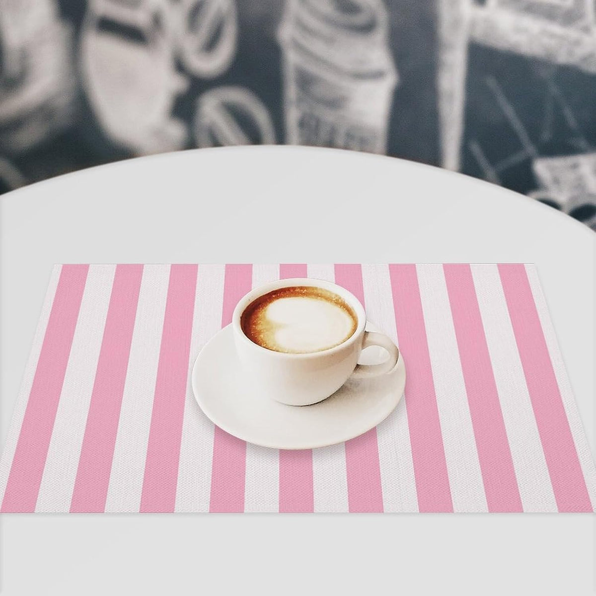 Stripe Placemat Set, Vertical Pink White Stripes Pattern Home Decor Linen Table Mats for Dining Room Kitchens Party Cafe Festive Banquet Wedding Decor, 18" L x 12" W【6 PCS】