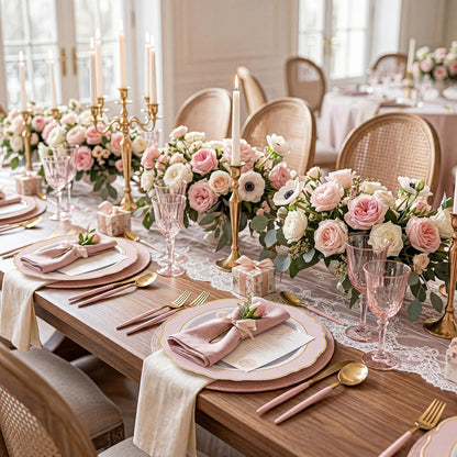60pcs Pink Plastic Plates - 10.25inch Baroque Pink And Gold Disposable Dinner Plates for Upscale Parties -Special for Baby Shower/Birthday/Weddings
