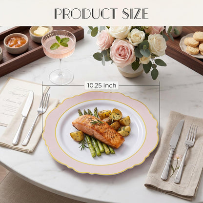 60pcs Pink Plastic Plates - 10.25inch Baroque Pink And Gold Disposable Dinner Plates for Upscale Parties -Special for Baby Shower/Birthday/Weddings