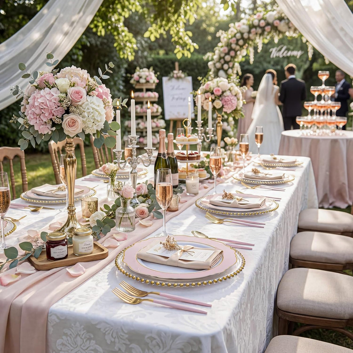 60pcs Pink Plastic Plates - 10.25inch Baroque Pink And Gold Disposable Dinner Plates for Upscale Parties -Special for Baby Shower/Birthday/Weddings