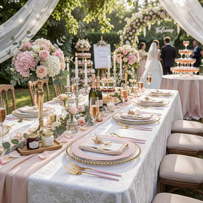 60pcs Pink Plastic Plates - 10.25inch Baroque Pink And Gold Disposable Dinner Plates for Upscale Parties -Special for Baby Shower/Birthday/Weddings