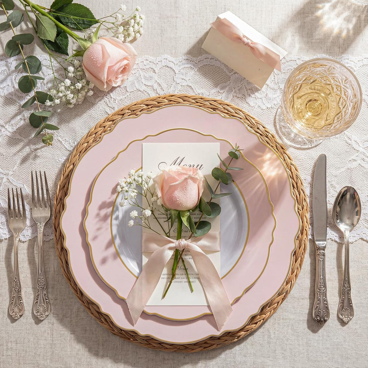 60pcs Pink Plastic Plates - 10.25inch Baroque Pink And Gold Disposable Dinner Plates for Upscale Parties -Special for Baby Shower/Birthday/Weddings