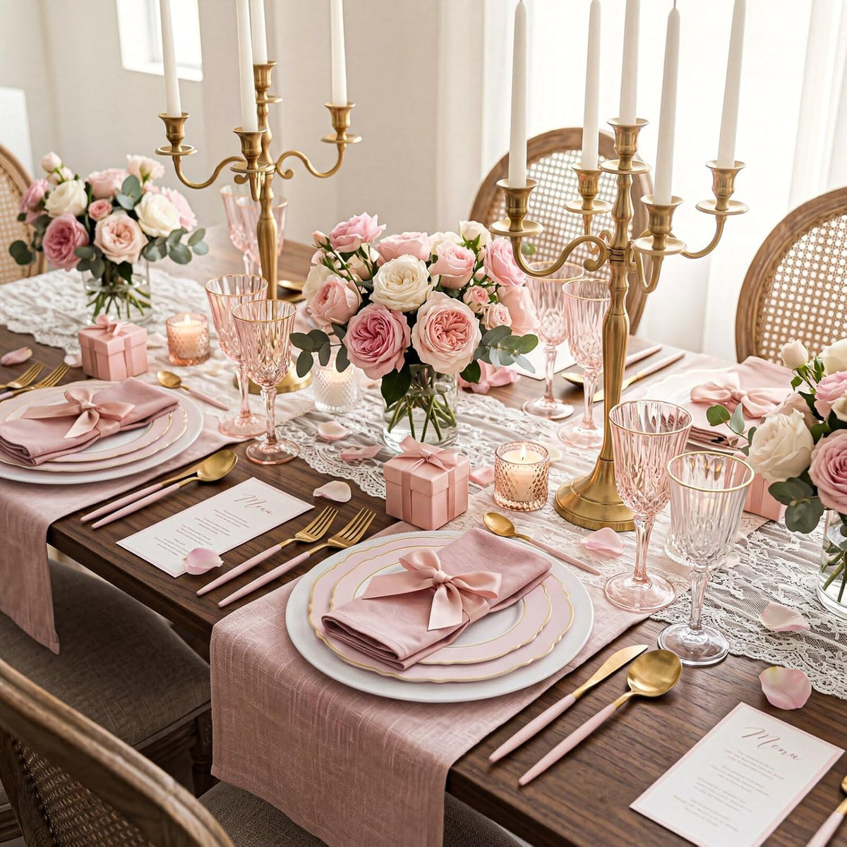 60pcs Pink Plastic Plates - 10.25inch Baroque Pink And Gold Disposable Dinner Plates for Upscale Parties -Special for Baby Shower/Birthday/Weddings
