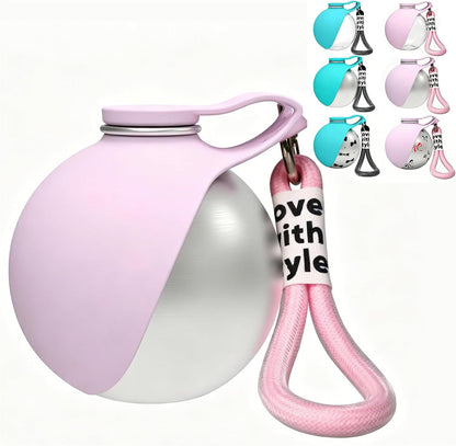 Dog Water Bottle, 2-in-1 Portable Pet Water Bottle with Silicone Bowl Pink | 2-in-1 dog water bottle with pop-up silicone bowl, leakproof stainless steel design for walking, hiking and travel.