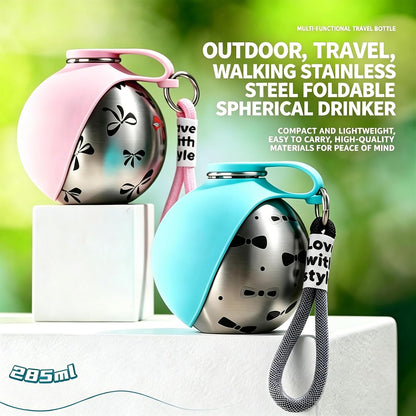 Dog Water Bottle, 2-in-1 Portable Pet Water Bottle with Silicone Bowl Pink | 2-in-1 dog water bottle with pop-up silicone bowl, leakproof stainless steel design for walking, hiking and travel.