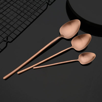Modern Design 304 Stainless Steel 5.3" Tea Fork Set,3 prong Small Cake Fruit Forks and 5.4" Coffee Spoons Frosted Handle for Coffee Ice Cream Sugar Parties Events Wedding - Rose Gold