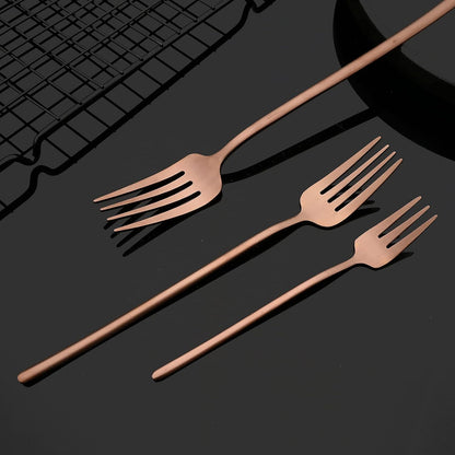 Modern Design 304 Stainless Steel 5.3" Tea Fork Set,3 prong Small Cake Fruit Forks and 5.4" Coffee Spoons Frosted Handle for Coffee Ice Cream Sugar Parties Events Wedding - Rose Gold