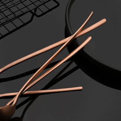 Modern Design 304 Stainless Steel 5.3" Tea Fork Set,3 prong Small Cake Fruit Forks and 5.4" Coffee Spoons Frosted Handle for Coffee Ice Cream Sugar Parties Events Wedding - Rose Gold